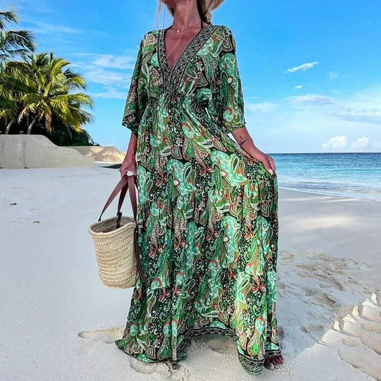 Oroleen Button-Down Maxi Dress Long-Sleeve Beach for Women